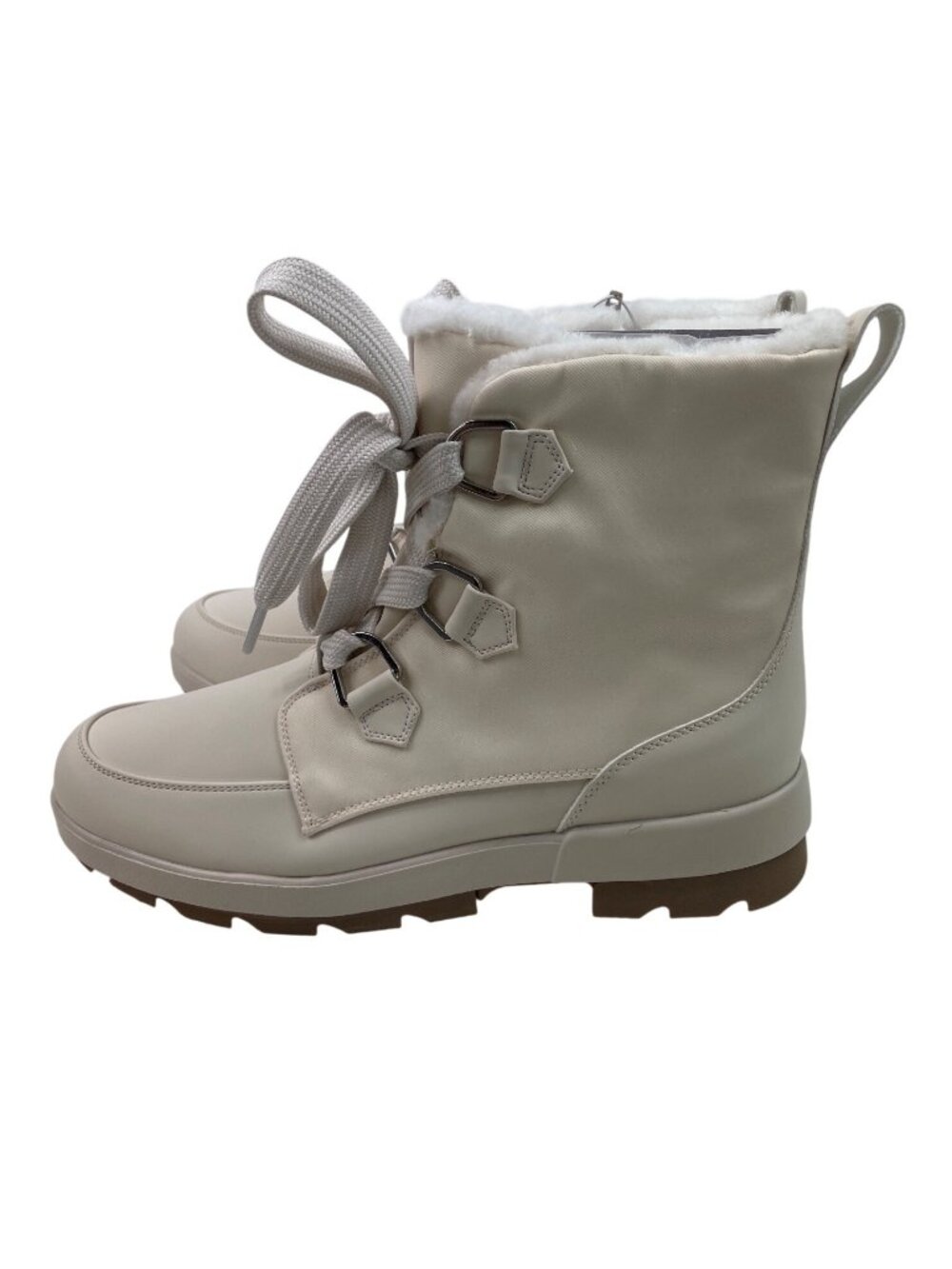 Falls Creek Womens Delia Winter Boot Size 10 White Faux Fur Lined Lace-Up
